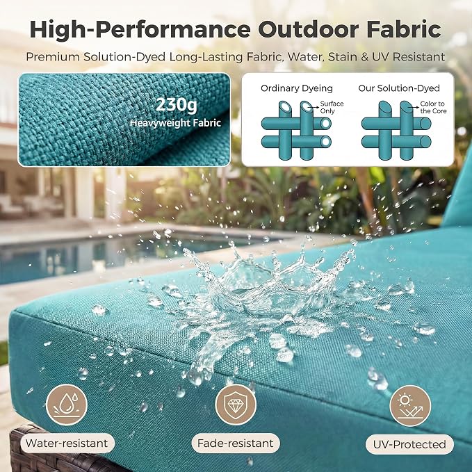 NICESOUL Large Outdoor Patio Furniture Set with Firepit Propane/Natural Gas, High-End Deep Seats Wicker Modular Sectional Sofas for 8, 29.3'' High Back Conversation Sets, Brown Rattan and Teal Cushion