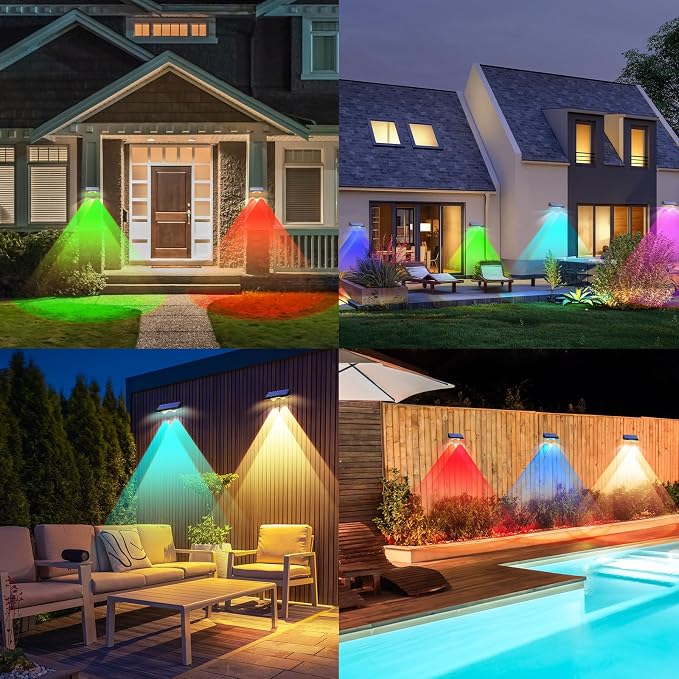 TECKNET Solar Fence Lights Outdoor Waterproof 8 Lights Modes 12 Pack (RGB) | Warm White & 6 Colors & RGB,IP66 Waterproof,No Elec. Bill,Dusk-to-Dawn Sensor for Fence/Railing/Step/Patio and Pool Areas