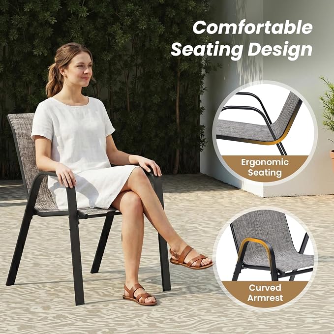 Soohow Outdoor Dining Set for 4, 5-piece Outdoor Patio Dining Set 4 x Stackable Patio Chairs & 1 x Round Table with Umbrella Hole,All-Weather Outside Table and Chairs for Backyard, Balcony, Porch