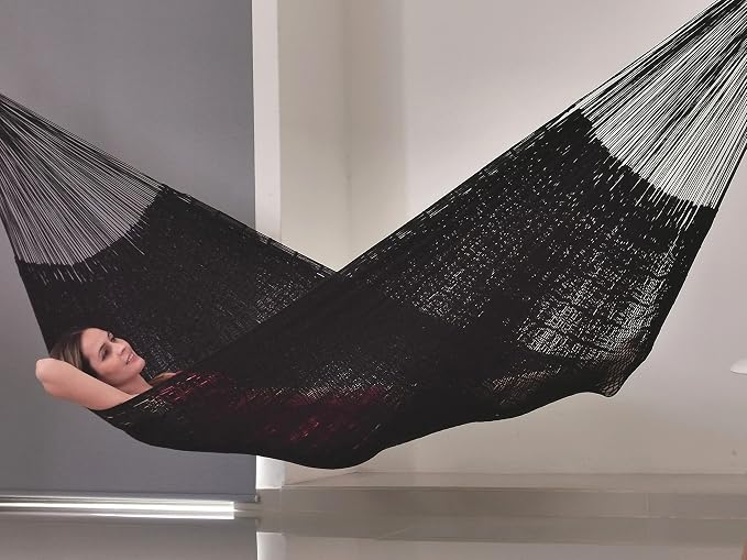 Traditional Mayan Hammock - Hammock Made with Thick Cotton Thread (Black, Medium)