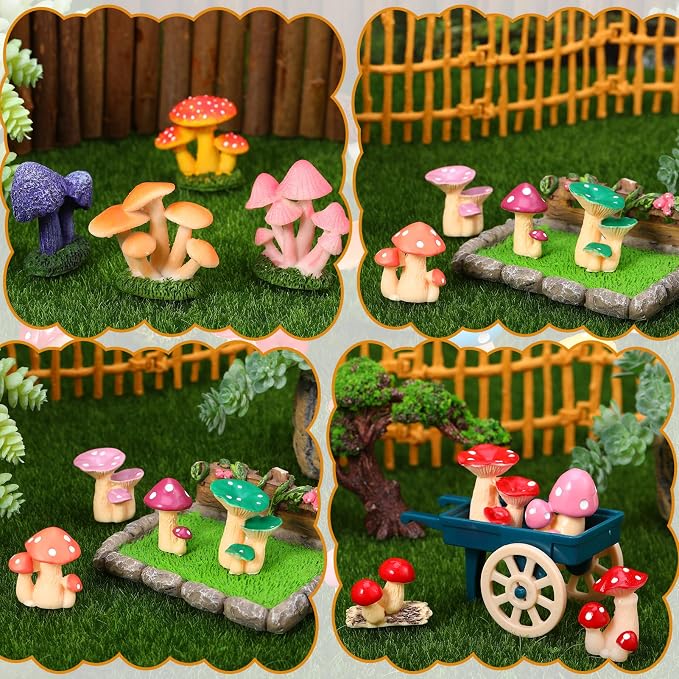 21 PCS 1.3 to 2 Inch Mini Mushrooms Cute Tiny Resin Mushrooms Figures Miniature Little Small Mushroom for Outdoor Decoration Fairy Garden Landscape Bonsai Aquarium Dollhouse Hide Crafts Decor