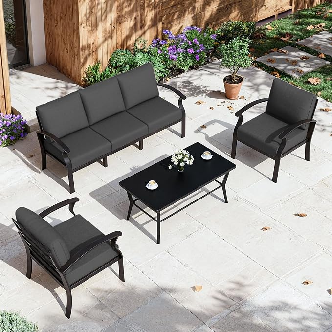 ALAULM Patio Coffee Table Rectangle, Outdoor Large Side Teatables Table-Weather Resistant Metal Steel for Patio, Backyard, Pool,Lawn(Black)