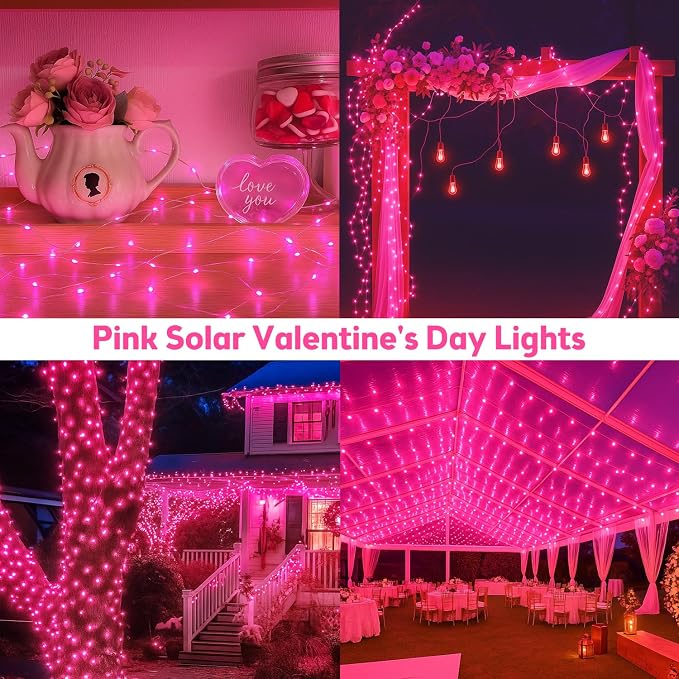 Solar Fairy Lights, 2 Pack Total 400LED 144FT Waterproof String Lights | Pink, Copper Wire, 8 Lighting Modes Solar Twinkle Lights for Tree Garden Patio Party Outdoor Christmas Decorations