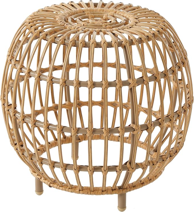Side Table-Bohemian Faux Rattan Weave Accent Table for Indoor Outdoor Use, Handcrafted Round Side Table for Living Room, Patio, Garden,Light Brown Color