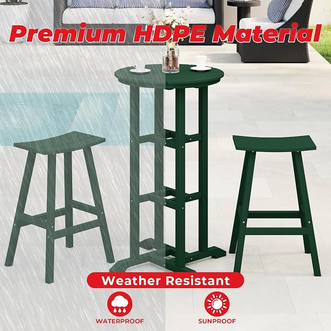 Costaelm Outdoor Bar Table, 42" Counter Height Round Patio Cocktail Bar Table, Patio Bar Table 3-Pieces Set Bistro Dining Table Pub Table for Deck, Backyard, Garden, Dark Green
