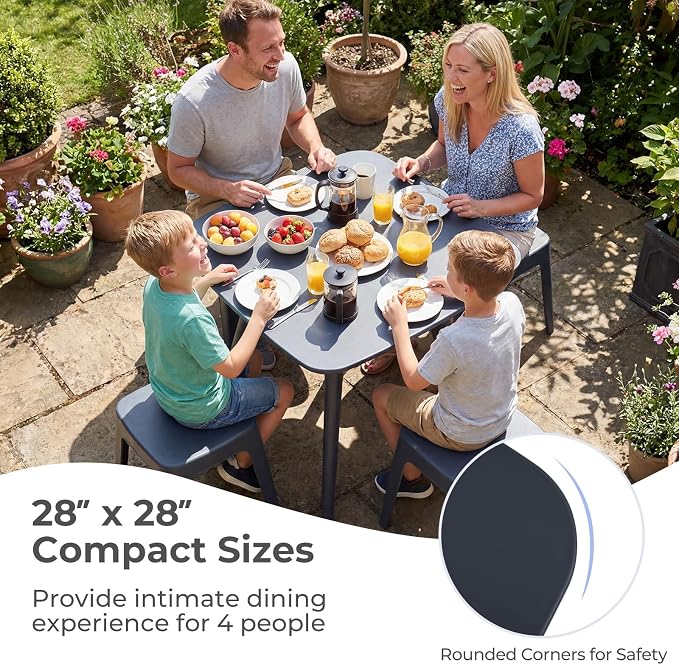 Tangkula 28" Square Outdoor Dining Table, All-Weather Plastic Patio Bistro Table for 4, Small Compact Outside Furniture for Garden, Backyard, Deck and Poolside, Grey