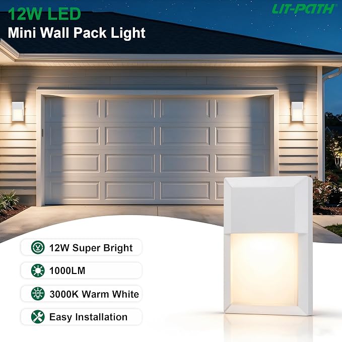 Outdoor Porch Light, LED Wall Sconce, Rustproof Aluminum | Modern Exterior Wall Light Fixture for House, Patio, Garage, 12W 1000 Lumen, Waterproof, 3000K, White, 1 Pack