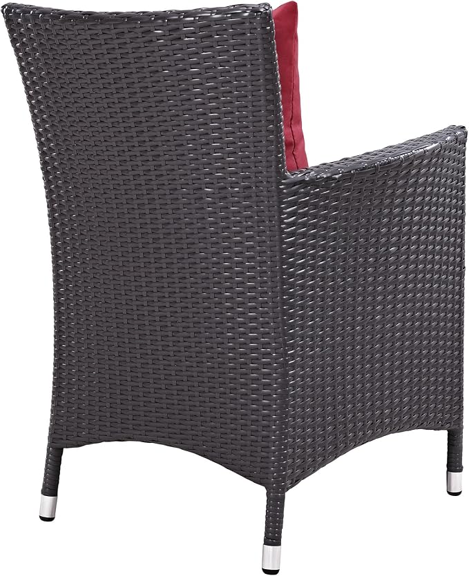 Modway Convene Wicker Rattan Outdoor Patio Dining Armchairs With Cushions in Espresso Red - Set of 4