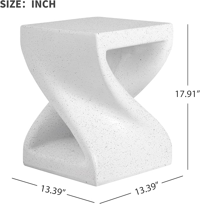 Outdoor Marble Side Table Twisted-Base Terrazzo-Speckled All Weather MGO White Modern Accent Table – Indoor End Table for Home, Office & Patio Garden Decor