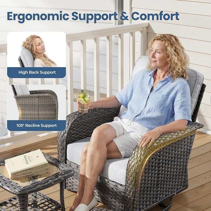 Weaxty 7 Pieces Patio Furniture Set,Wicker Outdoor Swivel Rocking Chairs,Rattan Loveseat Couch,Coffee Table,Patio Sofa Conversation Sets for Deck Backyard Porch Poolside, Dark Gray