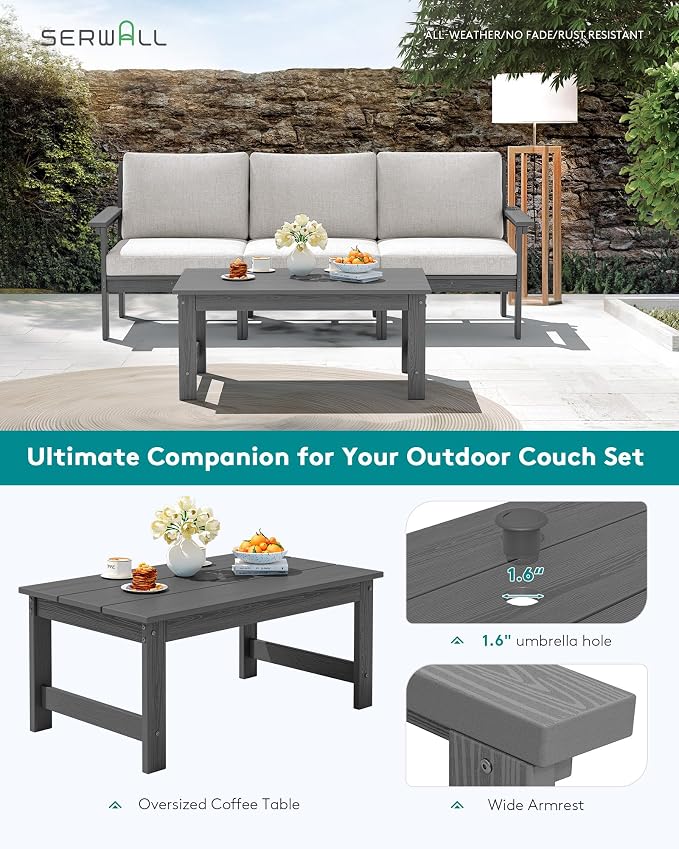 SERWALL HDPE Outdoor Sectional with Ottoman & Coffee Table