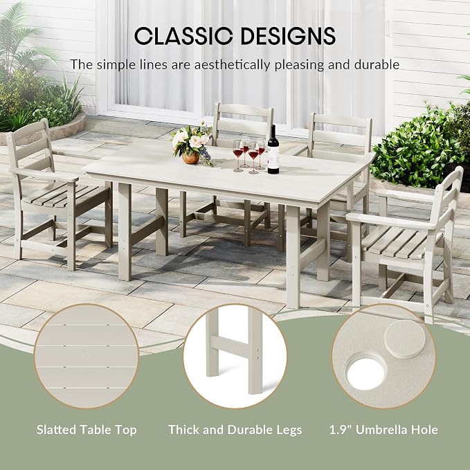 WestinTrends Ashore Outdoor Modern HDPE 66" Wide Rectangle Patio Dining Table for 6, Sand