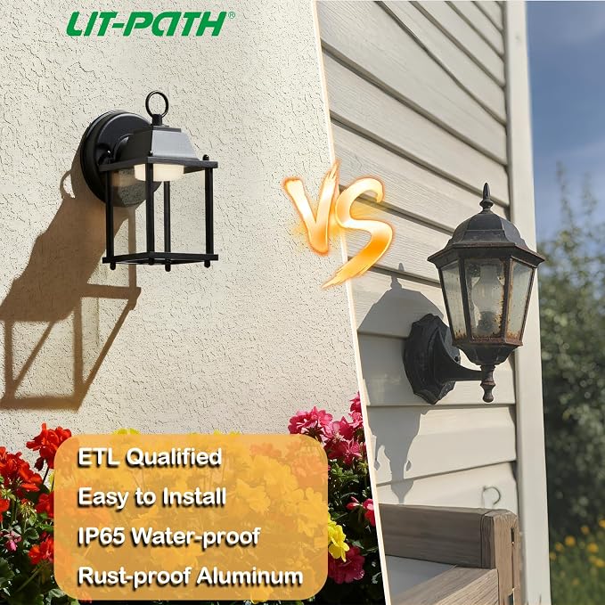Outdoor Wall Light Fixture, Rustproof Aluminum, Clear Glass, LED | Exterior Porch Light Wall Sconce Lantern for House, Patio, Garage, Waterproof Anti-rust, 9.5W 800 Lumen, 3000K, Black, 1 Pack