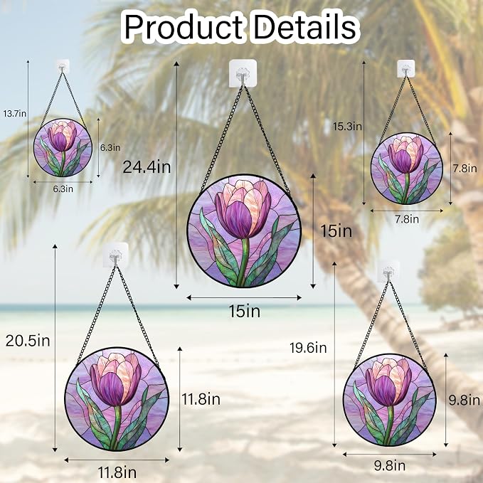 DASTOLL Stained Glass Window Hanging Purple Tulips Flower 7.8" - Suncatcher Door Garden Sun Catcher Home Decor Birthday Mother's Day for Mom Men Woman Parents Her Nana Friend