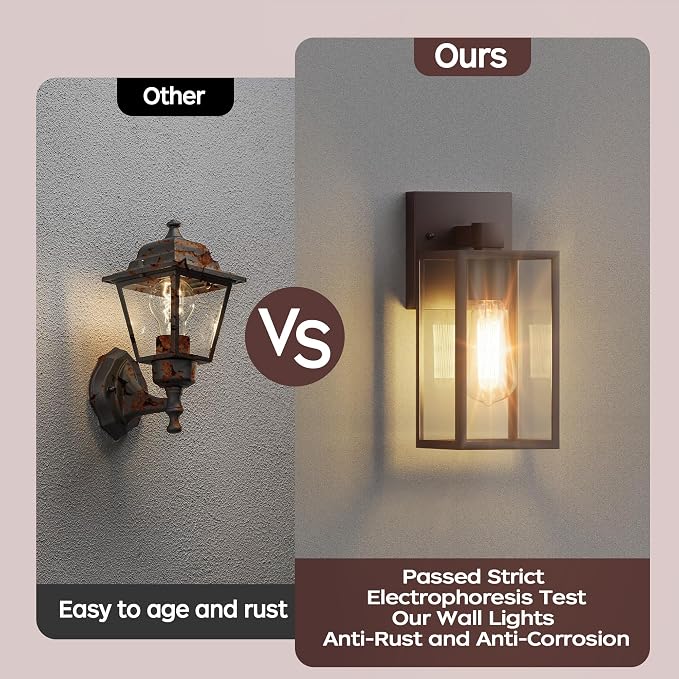 WIHTU Outdoor Front Porch Light Wall Mount, Exterior Lighting Fixtures | 10.65inch, Anti-Rust Metal Frame, Tempered Glass, E26 Base, Waterproof, Easy Install, Wall Sconce for Patio, Garage, Entryway
