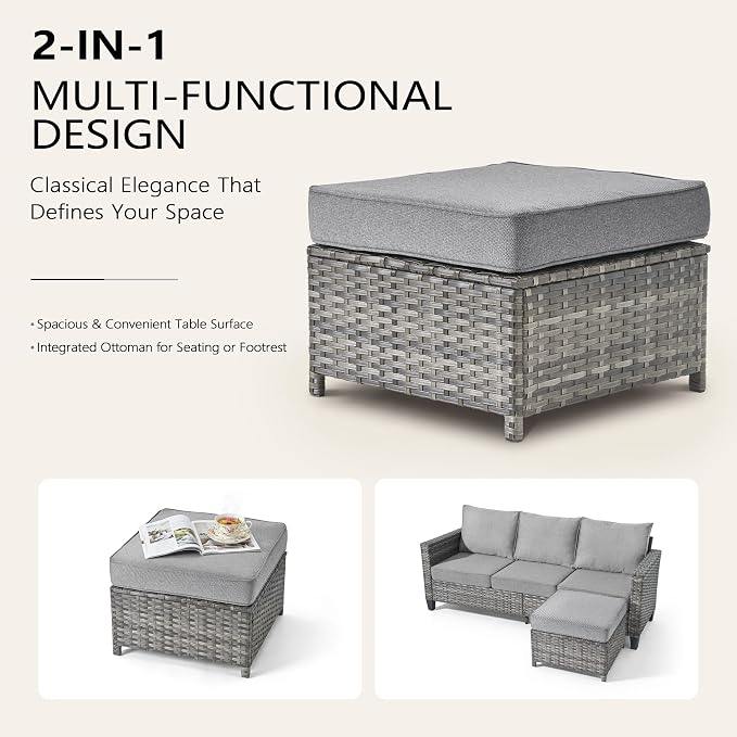 CAODOC 7 Pieces Outdoor Furniture,Patio Furniture with 42" Fire Pit Table,Wicker Conversation Set for Balcony,Deck,Pool and Backyard(Dark Grey)