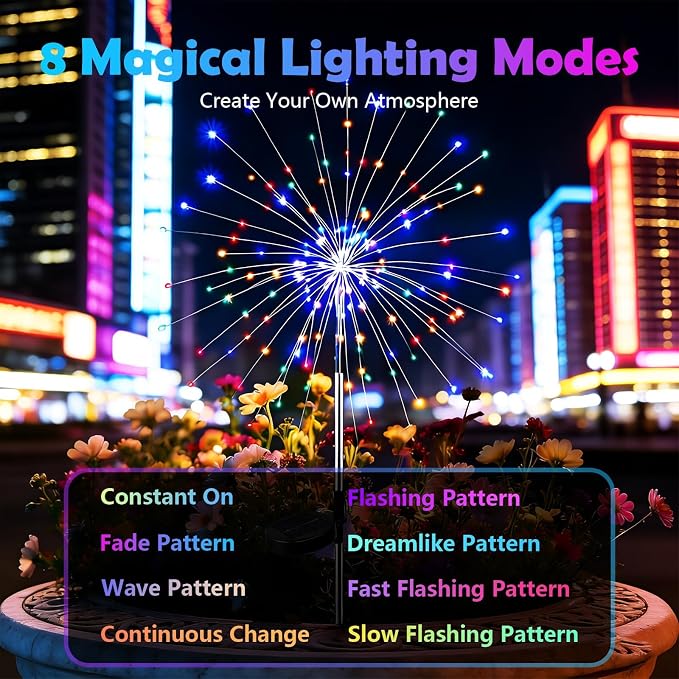 Solar Firework Lights Outdoor, Adjustable 32" to 51" Extra Tall, 200 LED Stainless Steel 3-Section Pole, 8 Modes Waterproof Starburst Garden Lights for Yard Pathway Walkway Decor(Color 6 Pack)