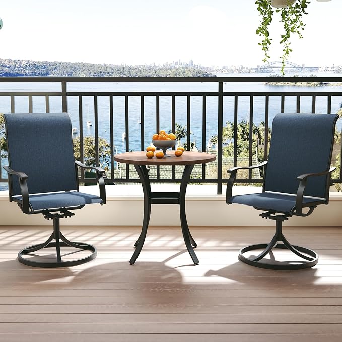 Anmutig Outdoor Patio Bistro Dining Set with 2 Swivel Dining Chairs & 1 Round Dining Table, All Weather Dining Furniture Set for Lawn Garden Blue