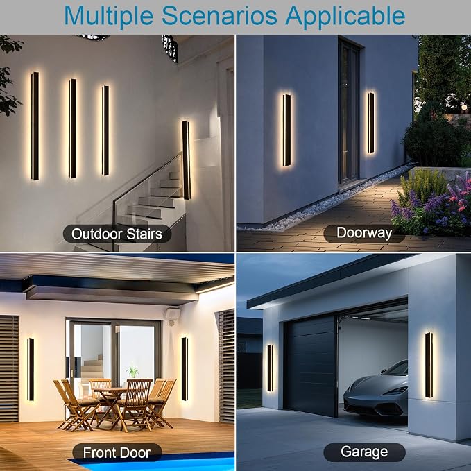39inch Modern Outdoor Wall Light, 3000K Acrylic Exterior Lighting Fixtures Wall Mount, IP65 Waterproof Front Door Lights Black Outdoor Wall Sconce, LED Long Outside Lights for House Patio