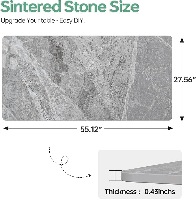 Rectangle Table Top,55.1 ” x 27.5 ” Grey Sintered Stone Tabletop, DIY Replacement & Cover Marble Desktop, Scratch & Wear Resistant, Easy to Clean, Suitable for Indoor & Outdoor