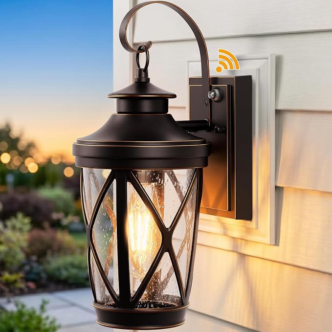 VIANIS Porch Lights Outdoor, Outdoor Wall Light with Dusk to Dawn Sensor, Bronze Gold Trim Exterior Lighting Fixtures with 100% Aluminium, Exterior Wall Sconce with E26 Base, Coach Lights for Garage