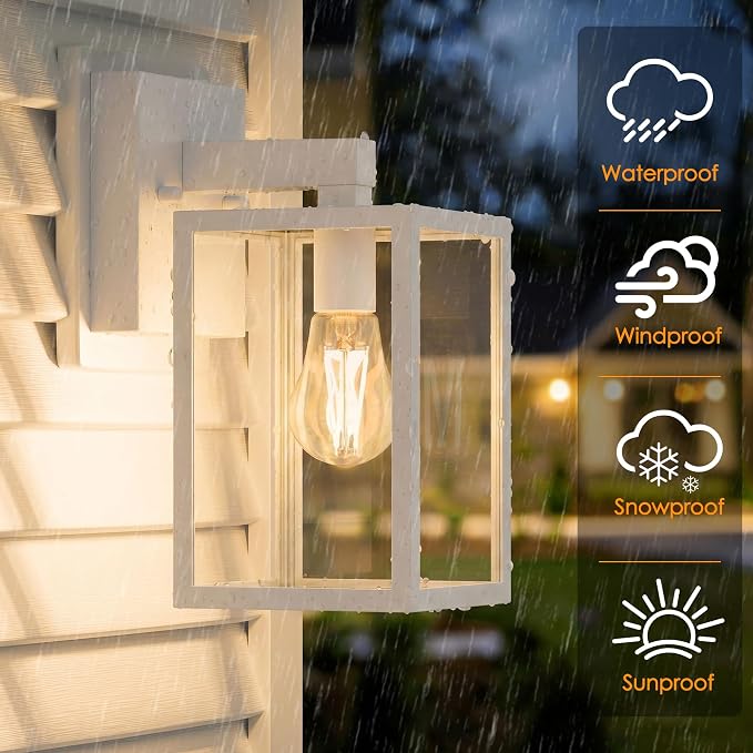 MATAMEYE Outdoor Wall Lantern, Waterproof Exterior Wall Sconce Light Fixture, White Front Door Lamp, Anti-Rust E26 Socket Porch Lighting