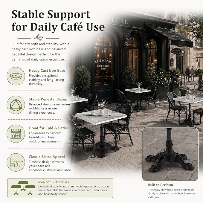 31.5" Outdoor Dining Table, Square Bistro Table w/Sintered Stone Tabletop | and Cast Iron Base, Weather Resistant Anti-Rust Small Bistro Table for 2-4 for Outdoor Garden Café Use (Silver Gray)