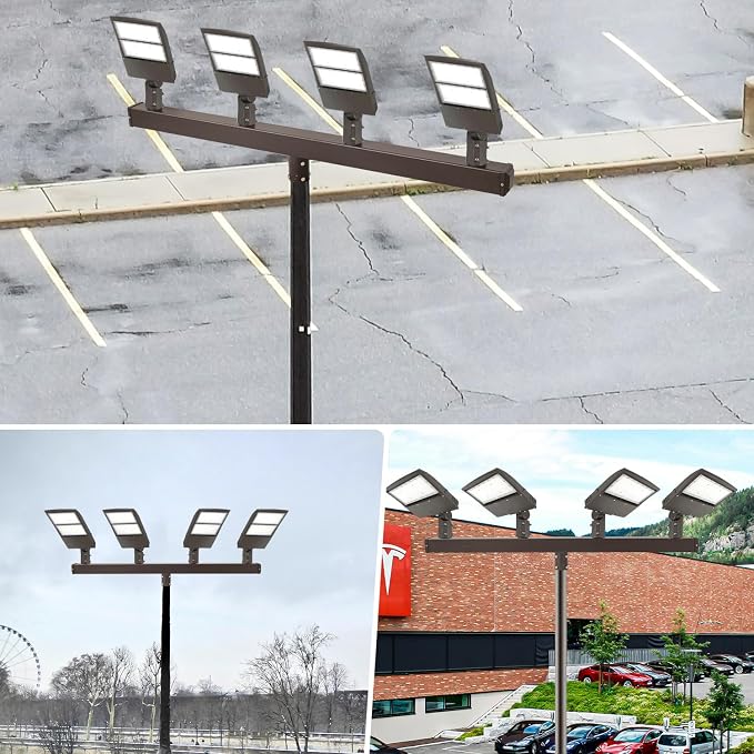 180 Degree Vertical Tenon Bullhorn Bracket for 4 Lights, Low Profile Bullhorn with 4 Arms, 2-3/8 in Slip Fitter Light Mounting for Parking Lot Pole Bracket Dark Bronze Heavy Steel