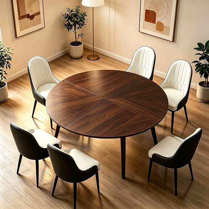 Round Folding Table Top Extender, 4 Fold Portable Wood Tabletop No Legs, Multiple Size Optional Replace Desktop, Space Saving Dining Extender for Indoor Outdoor Patio Banquet (Walnut, 47.2in)
