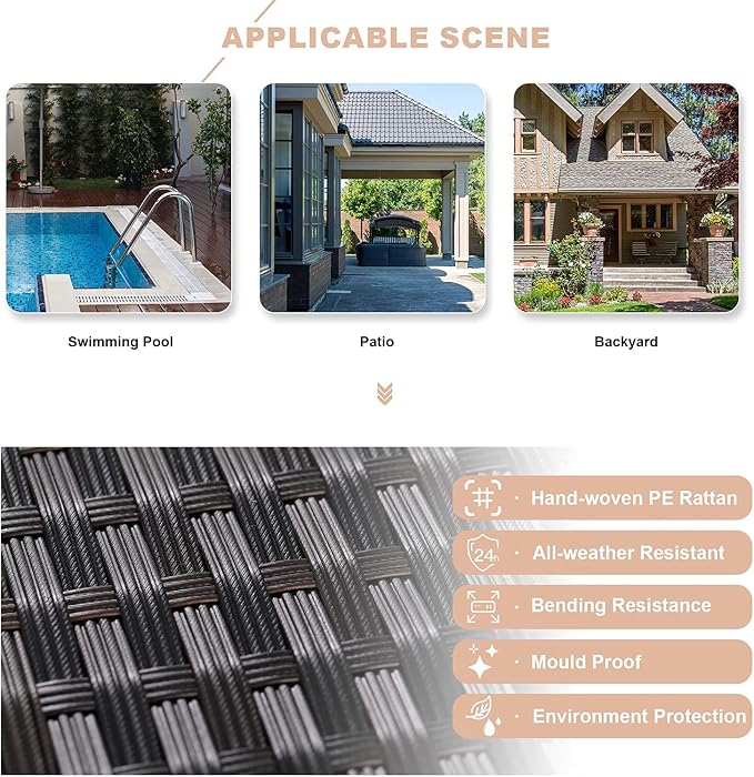 Kullavik Outdoor Patio Furniture Set,12 Pieces Sectional Rattan Sofa Set Brown PE Rattan Wicker Patio Conversation Set with 10 Seat Cushions and 2 Tempered Glass Coffee Table,Sand