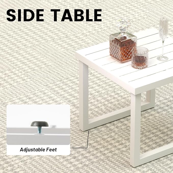 2-Seat Aluminum Patio Furniture Set with Ottomans & Coffee Table, Oversized Outdoor Conversation Set, Weather-Resistant for Backyard, Deck, Balcony – White