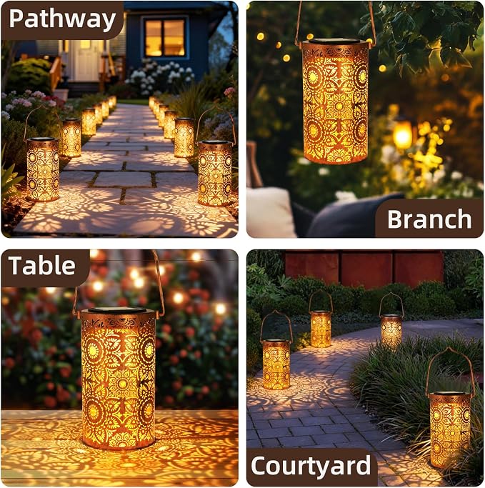 DIBIEECN Birthday Gifts for Women Mom Grandma Wife, Solar Lanterns Outdoor Waterproof, Metal Hanging Lights Garden Decor, LED Decorative Lantern for Patio Porch Backyard, Sunflower, 2 Pack