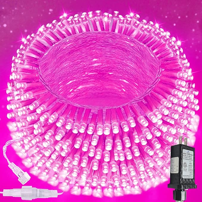200 LED Connectable String Lights, 66FT Christmas Lights Outdoor Indoor | Pink, 13 Modes, Timer, Clear Wire Waterproof Twinkle Fairy Lights Plug in for Bedroom Classroom Patio Xmas Tree Decor