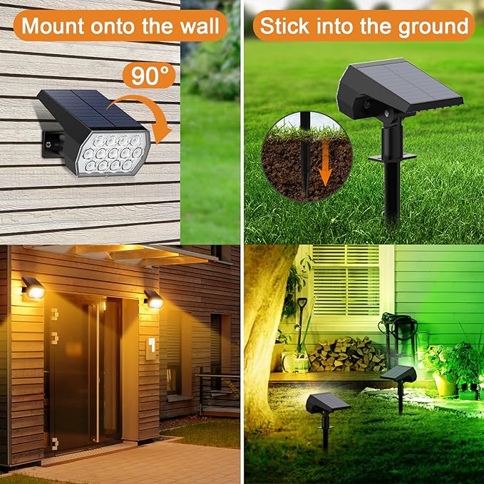 Solar Spot Lights Outdoor Color Changing,[7 Modes/4 Pack] Christmas IP65 Waterproof Landscape Spotlights, Dusk to Dawn Solar Powered Security Light for Patio Gate Walkway Pool Garden Yard Driveway