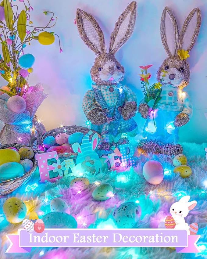 4 Pack 60 LED Fairy Lights Battery Operated with Timer, 20 FT Easter Lights | Cuttable Copper Wire, Waterproof Pastel Battery String Lights for Indoor Outdoor, Bedroom, DIY, Spring Easter Decorations