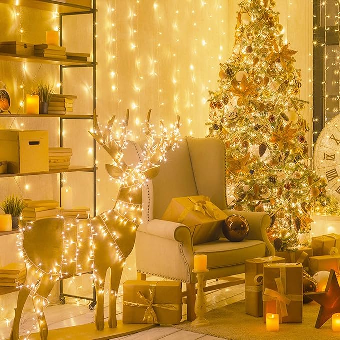 JMEXSUSS Connectable 250 LED Warm White Christmas Lights Indoor Outdoor | 91.5ft Christmas String Lights, 8 Modes Twinkle String Light Plug in for Christmas Tree Party Decoration