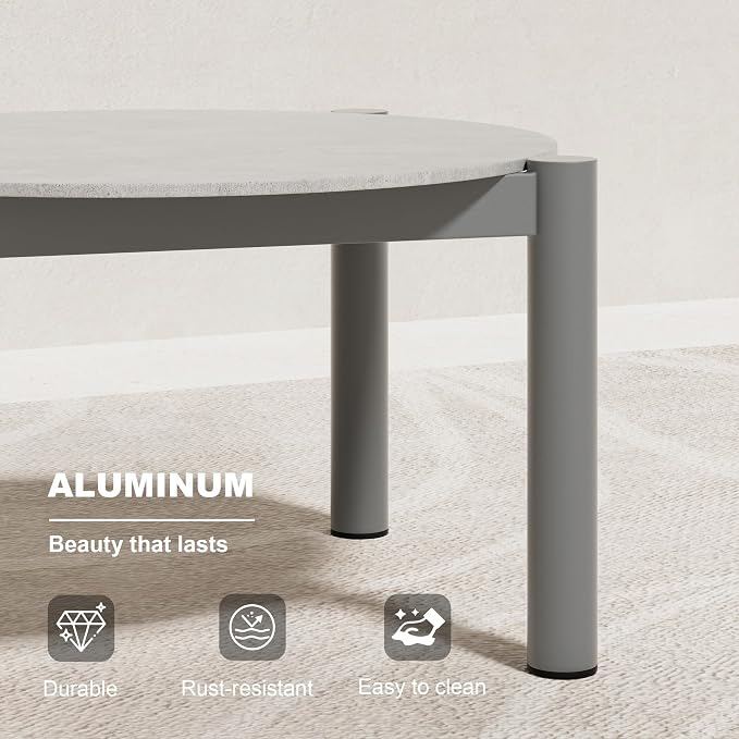 Patio Coffee Table, Aluminum Outdoor Round Table Weather Resistant, Patio Furniture Table for Garden, Balcony, Poolside, Gray