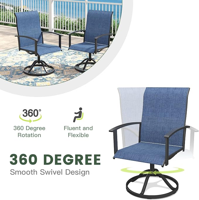 5 Pieces Patio Dining Set, Outdoor Furniture of 40.2" Square Patio Table and Patio Swivel Chairs for Backyard Lawn Garden, Black Table and Dark Blue Chairs