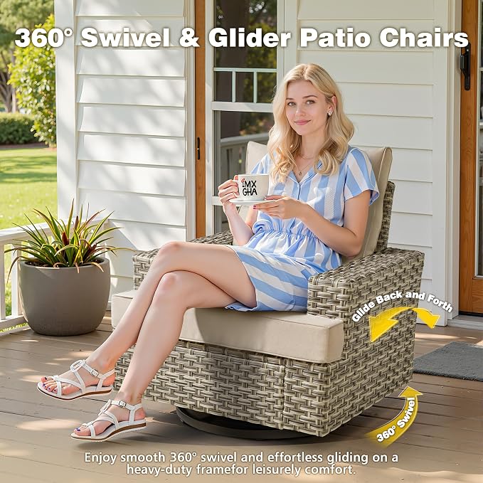 CAODOC 15-Piece Outdoor Sectional Sofa Set w/ 54" Fire Pit – L-Shaped Wicker Patio Furniture, Deep Seating & Swivel Rockers, Beige