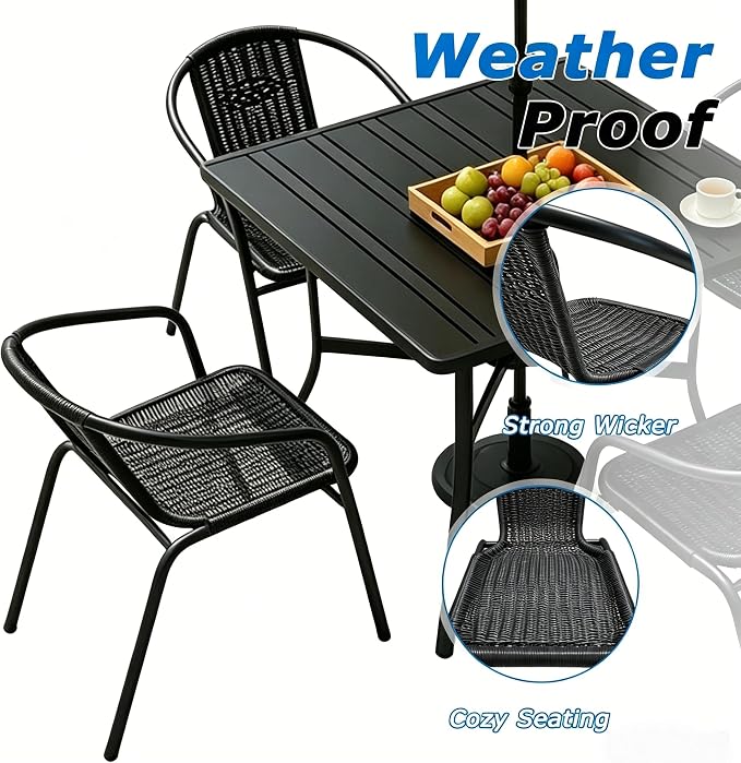 4 Pack Black Stackable Outdoor Rattan Chairs, All-Weather Patio Seating for Balcony Porch Lawn, Small Patio Furniture Set for Front Porch Decor & Outdoor Spaces