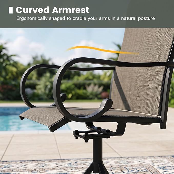 5 Pieces Patio Dining Set, 4 Outdoor Swivel Dining Chairs with 40.6" Round Metal Outdoor Dining Table with Umbrella Hole for Garden Backyard Deck, Mixed Brown & Black