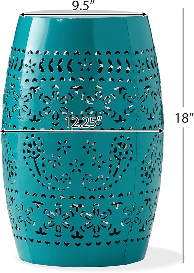 12" Outdoor Side Table, Metal Round Side Table, Multi Functional Decorative Cutout, Coffee Table, Night Stand, Plant Stand for Patio, Garden, Backyard, Gazebo Indoor (Teal)