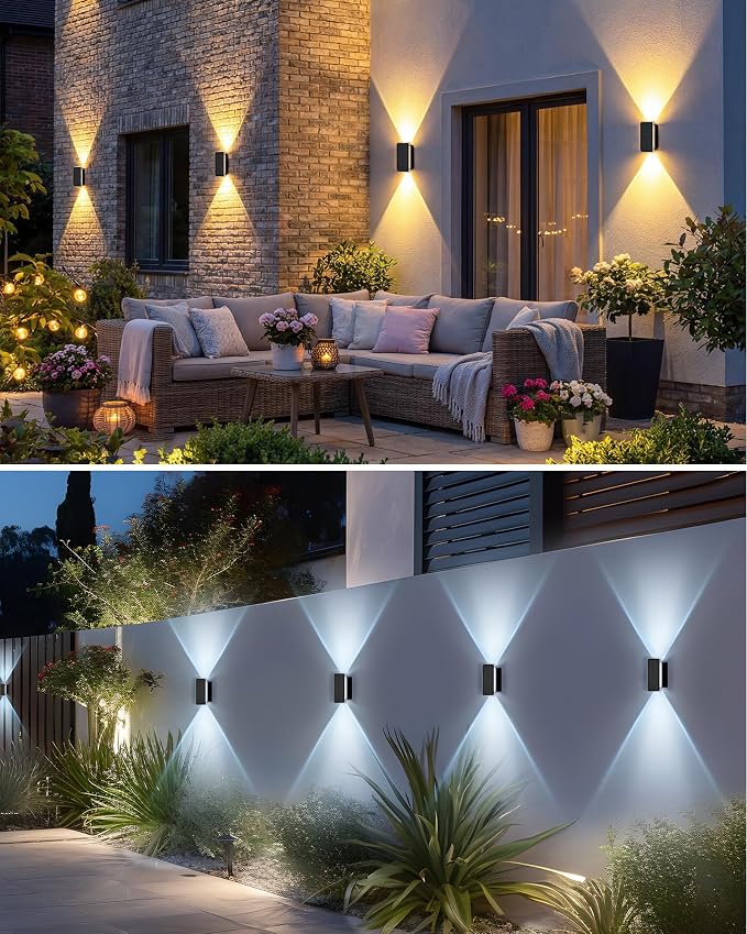 Solar Fence Lights Outdoor 6 Pack, 5CCT(3000K-6000K) Up and Down Solar Wall Lights, IP65 Waterproof Dusk to Dawn Wood Fence Lights Solar Powered for Patio, Porch, Backyard, Garage, Wall Decor
