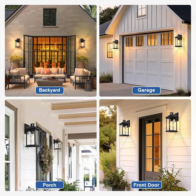 VIANIS Large Motion Sensor Outdoor Lights, Dusk to Dawn Outdoor Lighting with Water Glass, Easy-Install Aluminum Waterproof Hardwired Exterior Lights for Porch, Garage, Front Door