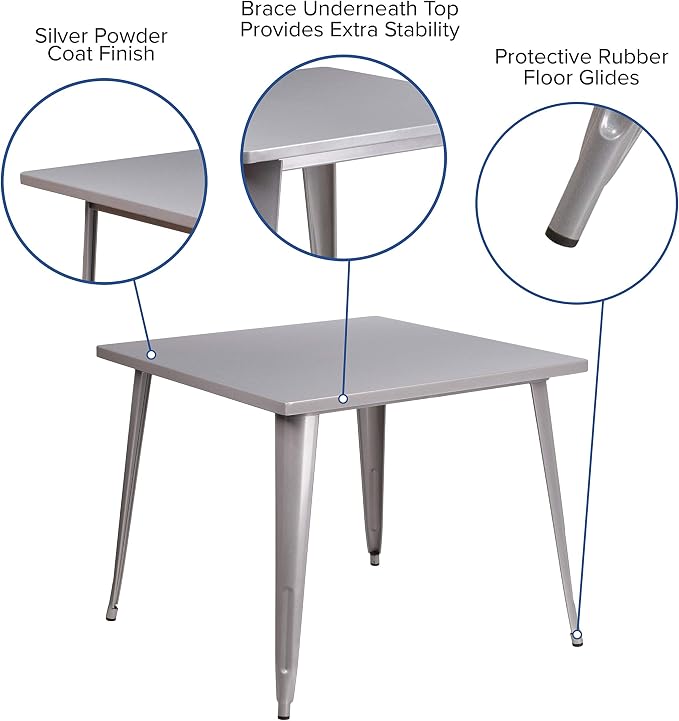 Flash Furniture Parker Commercial Grade 35.5" Square Silver Metal Indoor-Outdoor Table