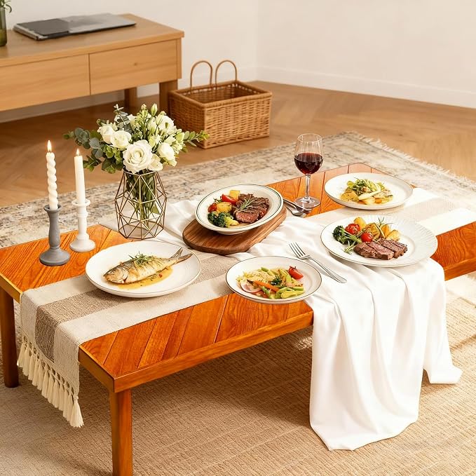 Adjustable Picnic Table with Table Runner, 60*30in Wooden Folding Picnic Table for Outdoors, Boho Low Coffee Table for Sitting on the Floor, Suitable for Beach, Park, Garden, Camping, Travel