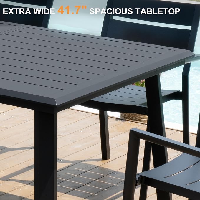 Pellebant Aluminum 94" Outdoor Dining Table for 8-10, Large Patio Table with 41.7" Wide Top & Umbrella Hole, Weather-Resistant Sturdy Frame for Deck, Porch, Backyard