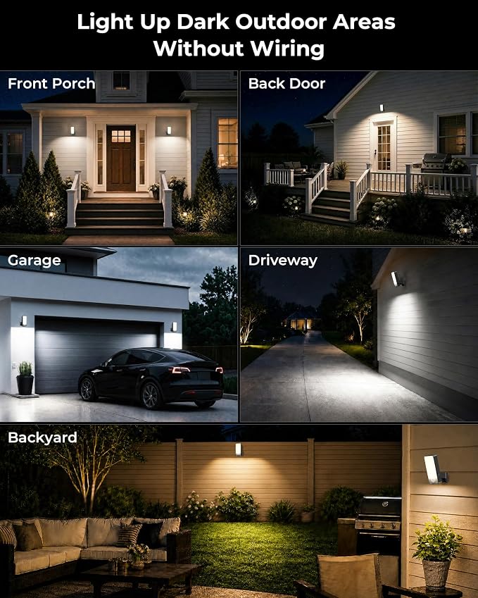 2 Pack Motion Sensor Outdoor Lights, 10000mAh Rechargeable Battery Operated Outdoor Lights with Remote, 3 Modes with Red Alert, Dimmable & 3CCT, Outdoor Security Lights for Porch, Backyard, Garage