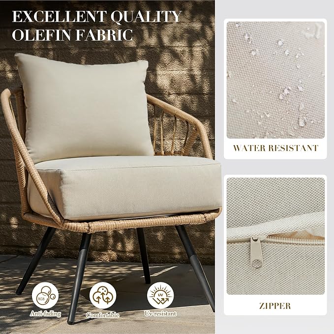 Patio Sofa, PE Rattan Wicker Loveseat, 2 Seater Outdoor Couch with 4.7" Thick Cushions, Outdoor Furniture for Garden Balcony Deck Porch or Backyard, Beige