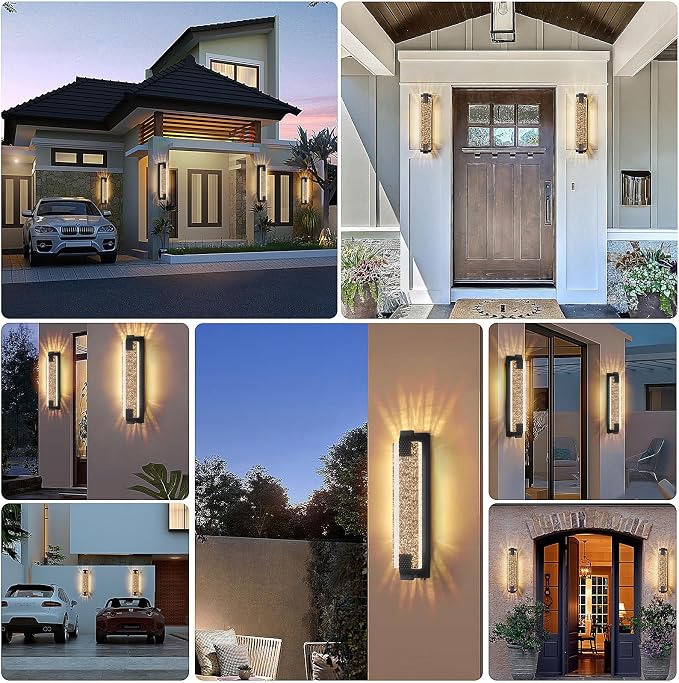 camuucci Dusk to Dawn Outdoor Wall Light, Sparkling Glow Porch Sconce | IP65 Waterproof Exterior LED Wall Light, Bubble Acrylic Design, 23.6-Inch Front Door Light for Porch Patio,Black